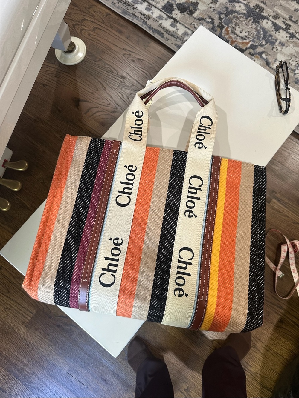 Striped Canvas Tote Bag in Orange, Black, Pink and Yellow